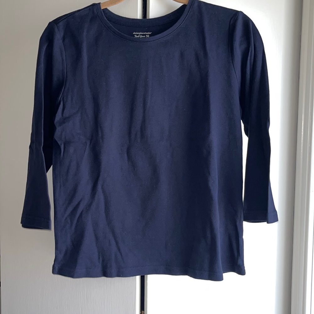 Christopher & banks 3/4 length sleeve navy cotton shirt